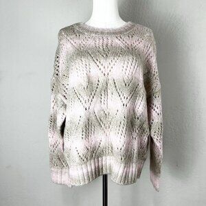 SANCTUARY Pointelle Sweater Pullover Open Knit Pink‎ Moonlight NWT Size Large